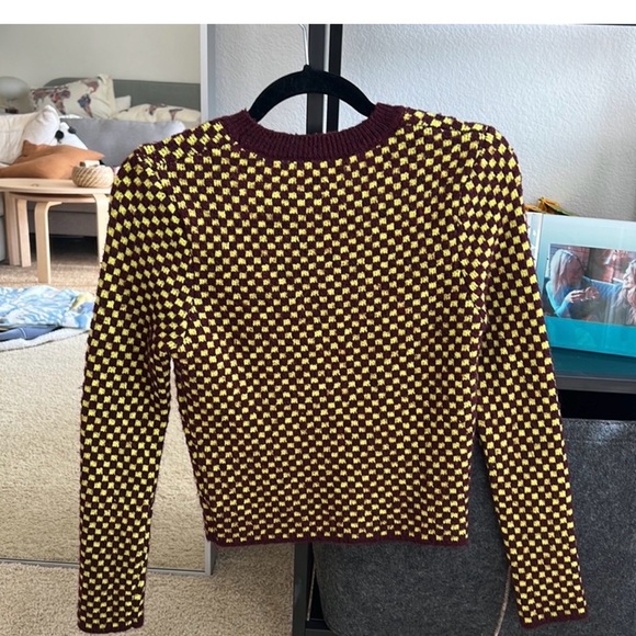 Zara Burgundy and Yellow checkerboard Knit Sweater - Picture 4 of 4